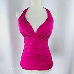 Ralph Lauren Women's Pink Slimming Fit V-Neck Ruched Tankini Top Size 10 NWT